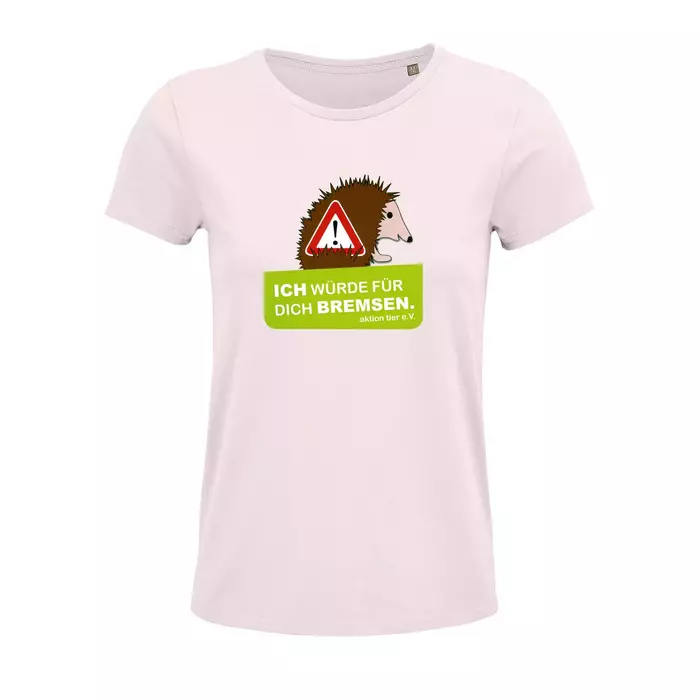 Damen Rundhals T-Shirt – Motiv "Ich würde für dich bremsen" – Farbe "Pale Pink" (141)
