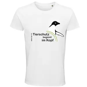 Herren Rundhals T-Shirt – Motiv "Tierschutz beginnt im Kopf" – Farbe "White" (102)
