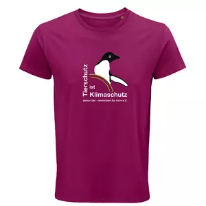 Herren Rundhals T-Shirt – Motiv "Tierschutz ist Klimaschutz" – Farbe "Fuchsia" (140)