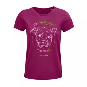 Damen Rundhals T-Shirt – Motiv "Eat Crueltyfree – Farbe "Fuchsia" (140)