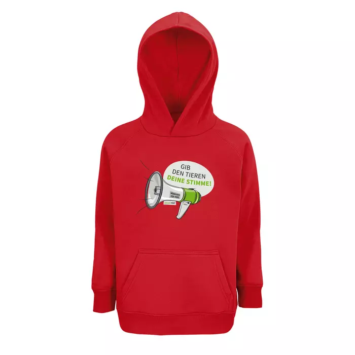 Kinder Sweatshirt mit Kapuze – Motiv Megaphon – Farbe: Rot (145)