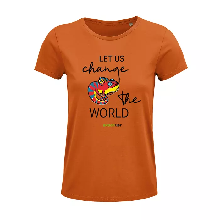 Damen Rundhals T-Shirt – Motiv "Chamäleon" – Farbe "Orange" (400)