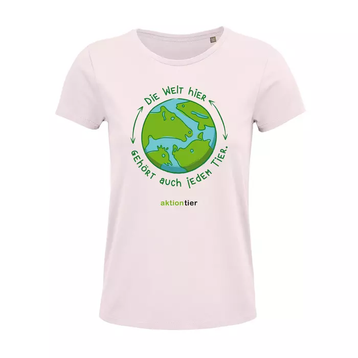 Damen Rundhals T-Shirt – Motiv "Weltkugel" – Farbe "Pale Pink" (141)