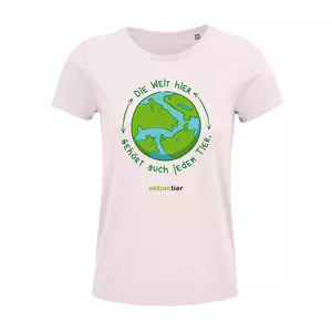 Damen Rundhals T-Shirt – Motiv "Weltkugel" – Farbe "Pale Pink" (141)