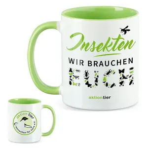 aktion tier Tasse – Motiv: "Insekten, wir brauchen euch" – Farbe: "Hellgrün" 