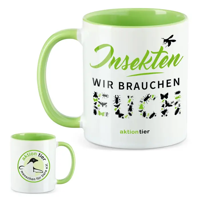 aktion tier Tasse – Motiv: "Insekten, wir brauchen euch" – Farbe: "Hellgrün" 