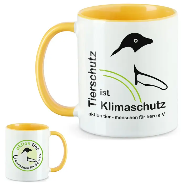 aktion tier Tasse – Motiv: "Tierschutz ist Klimaschutz" – Farbe: "Goldgelb" aktion tier Tasse – Motiv: "Tierschutz ist Klimaschutz" – Farbe: "Goldgelb"