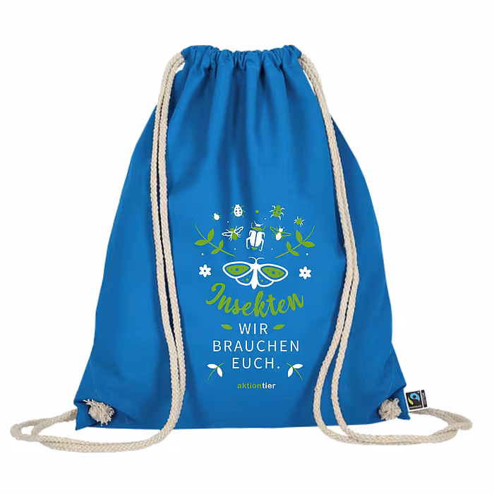 Turnbeutel – Motiv: Schmetterling "Insekten, wir brauchen euch" – Farbe: "Hellblau" Turnbeutel – Motiv: Schmetterling "Insekten, wir brauchen euch" – Farbe: "Hellblau"