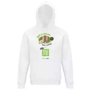 Sweatshirt mit Kapuze – Motiv "Igeln helfen aber richtig" – Farbe: "Weiss"