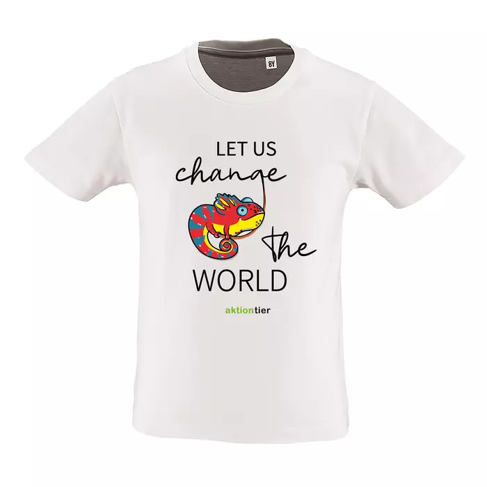 Kinder Rundhals-T-Shirt – Motiv "Chamäleon" – Farbe "White" (102)