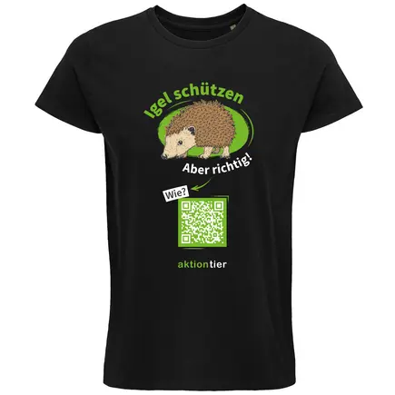 Herren Rundhals T-Shirt – Motiv "Igeln helfen aber richtig" – Farbe: "Deep Black"