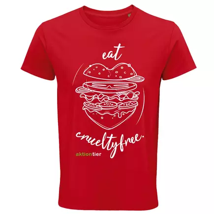 Herren Rundhals T-Shirt – Motiv "Eat Crueltyfree" – Farbe "Rot" (145) 