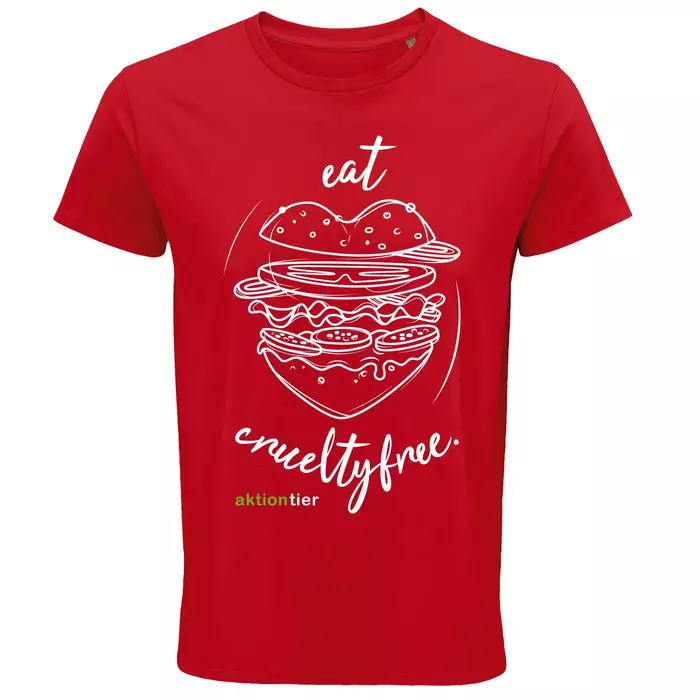 Herren Rundhals T-Shirt – Motiv "Eat Crueltyfree" – Farbe "Rot" (145) 