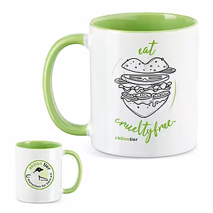 aktion tier Tasse – Motiv: "Eat Cruelty Free" – Farbe: "Hellgrün"