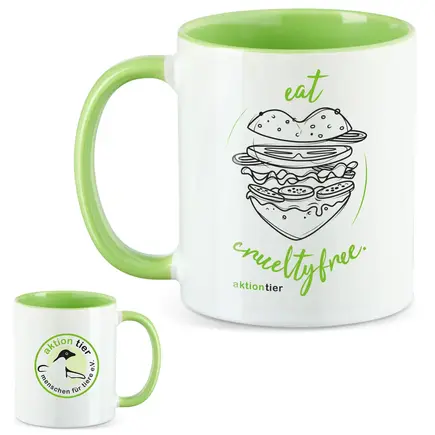 aktion tier Tasse – Motiv: "Eat Crueltyfree" – Farbe: "Hellgrün"