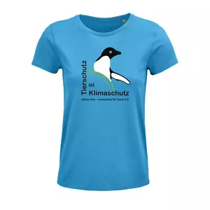 Damen Rundhals T-Shirt – Motiv "Tierschutz ist Klimaschutz – Farbe "Aqua" (321)