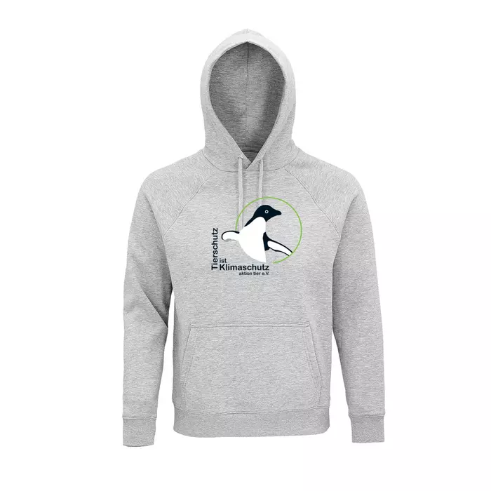 Sweatshirt mit Kapuze – Motiv "Tierschutz ist Klimaschutz" – Farbe "Grey Melange" (360) 