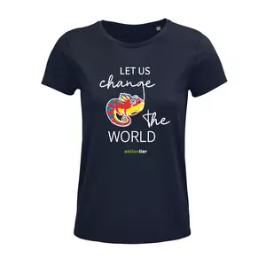 Damen Rundhals T-Shirt – Motiv "Chamäleon" – Farbe "French Navy" (319)