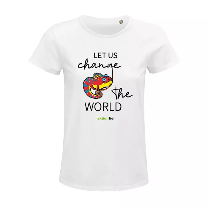 Damen Rundhals T-Shirt – Motiv "Chamäleon" – Farbe "White" (102)