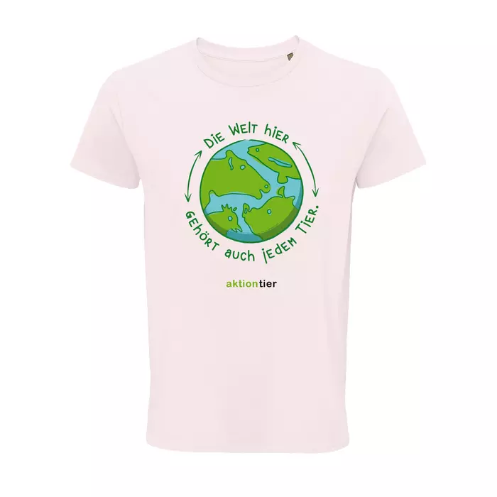 Herren Rundhals T-Shirt – Motiv "Weltkugel" – Farbe "Pale Pink" (141)