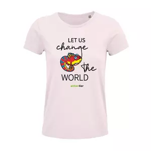 Damen Rundhals T-Shirt – Motiv "Chamäleon" – Farbe "Pale Pink" (141)