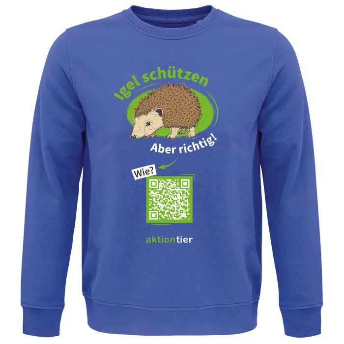 Sweatshirt Rundhals – Motiv "Igeln helfen aber richtig" – Farbe "Royal Blue"