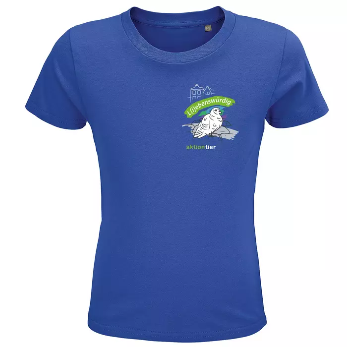 Kinder Rundhals T-Shirt – Motiv "Taube" – Farbe: "royale-blue-241"
