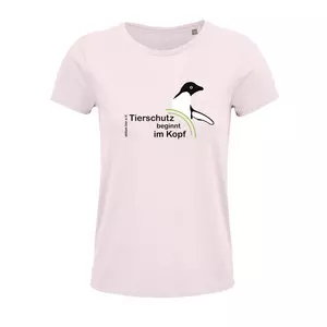 Damen Rundhals T-Shirt – Motiv "Tierschutz beginnt im Kopf" – Farbe "Pale Pink" (141)