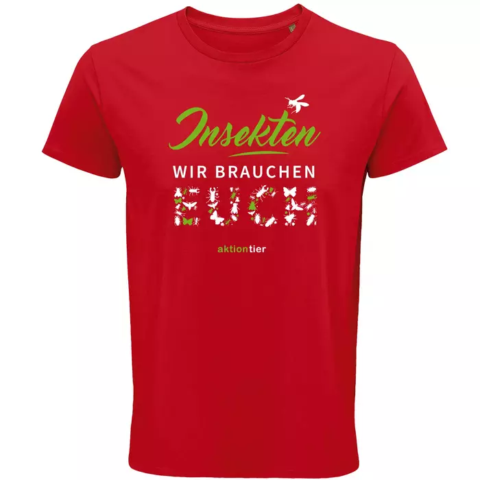 Herren Rundhals T-Shirt – Motiv "Insekten wir brauchen euch" – Farbe "Rot" (145)