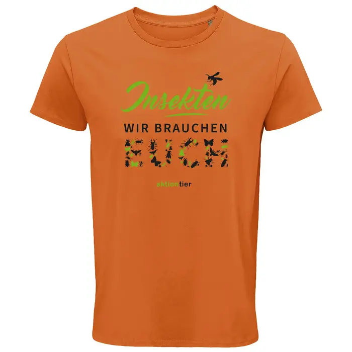 Herren Rundhals T-Shirt – Motiv "Insekten wir brauchen euch" – Farbe "Orange" (400)