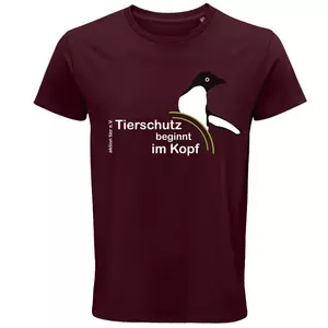 Herren Rundhals T-Shirt – Motiv "Tierschutz beginnt im Kopf" – Farbe "Burgunder" (146)
