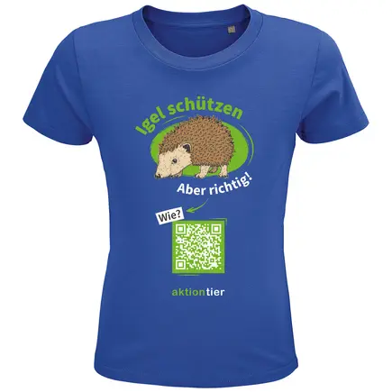 Kinder Rundhals-T-Shirt – Motiv "Igeln helfen aber richtig" – Farbe: "Royal Blue"