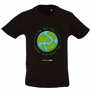 Kinder Rundhals T-Shirt - Motiv "Weltkugel", Farbe: Deep Black