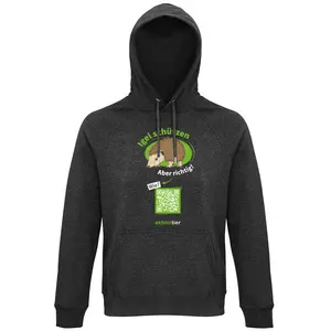 Sweatshirt mit Kapuze – Motiv "Igeln helfen aber richtig" – Farbe: "Charcoal Melange"