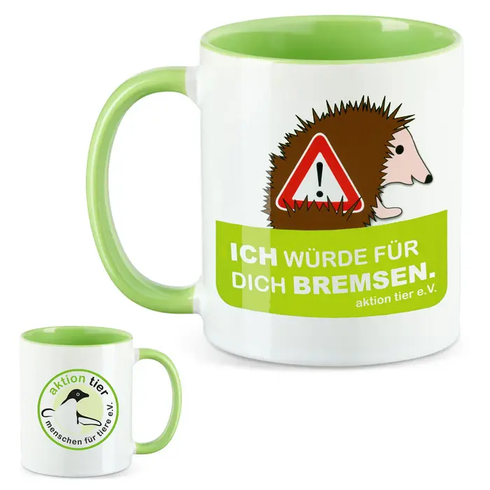aktion tier Tasse – Motiv: "Igelschutz" – Farbe: "Hellgrün"