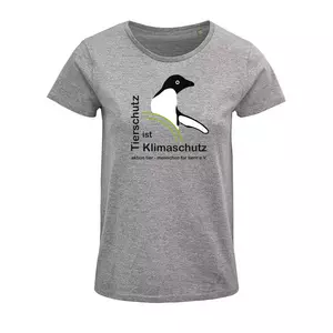 Damen Rundhals T-Shirt – Motiv "Tierschutz ist Klimaschutz – Farbe "Grey Melange" (350)