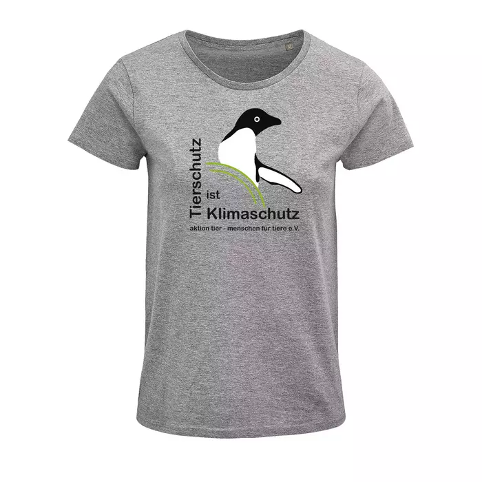 Damen Rundhals T-Shirt – Motiv "Tierschutz ist Klimaschutz – Farbe "Grey Melange" (350)