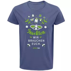 Herren Rundhals T-Shirt – Motiv "Insekten wir brauchen euch" – Farbe "Denim" (244)