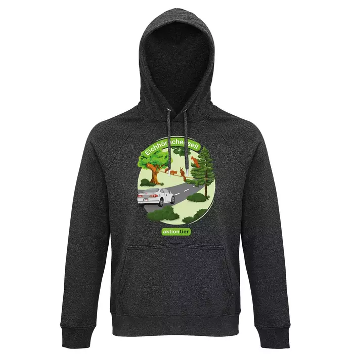 Sweatshirt mit Kapuze – Motiv "Eichhoernchenseil" – Farbe "Charcoal Melange" (348) Sweatshirt mit Kapuze – Motiv "Eichhoernchenseil" – Farbe "Charcoal Melange" (348)