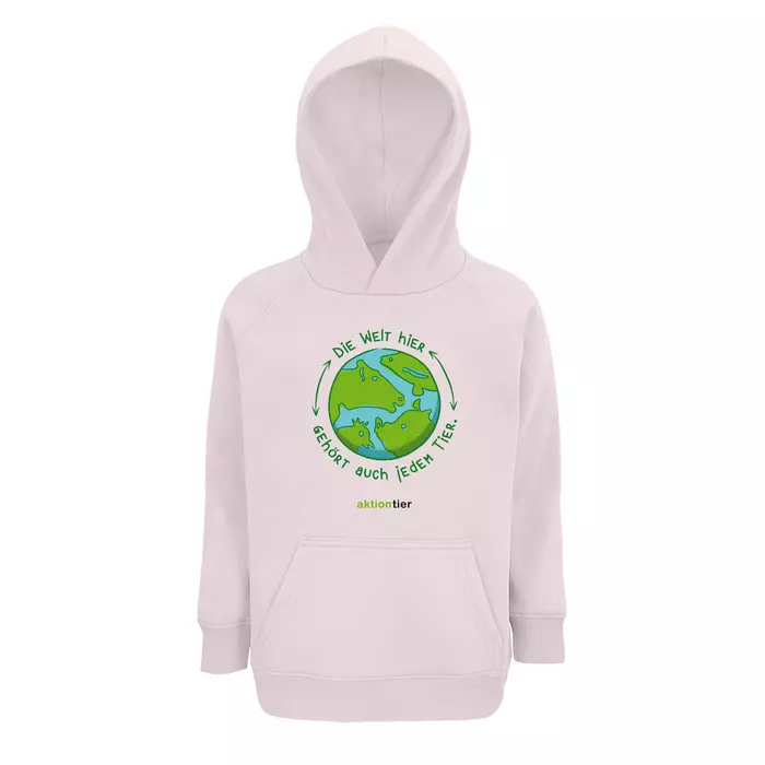 Kinder Sweatshirt mit Kapuze – Motiv Weltkugel – Farbe: Pale Pink (141)