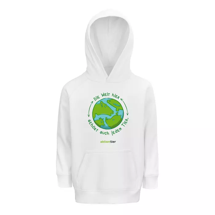 Kinder Sweatshirt mit Kapuze – Motiv Weltkugel – Farbe: White (102)