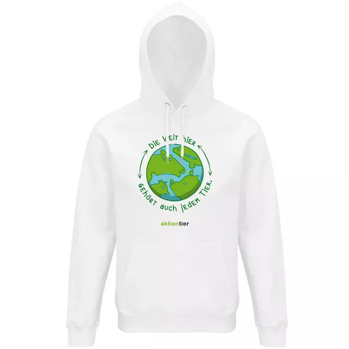 Sweatshirt mit Kapuze – Motiv "Weltkugel" – Farbe: White (102)