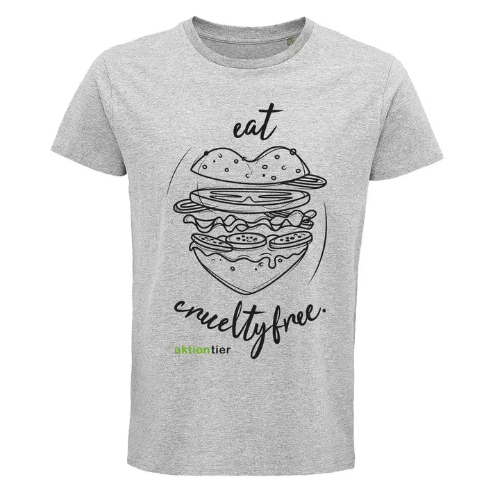 Herren Rundhals T-Shirt – Motiv "Eat Crueltyfree" – Farbe "Grey Melange" (350)