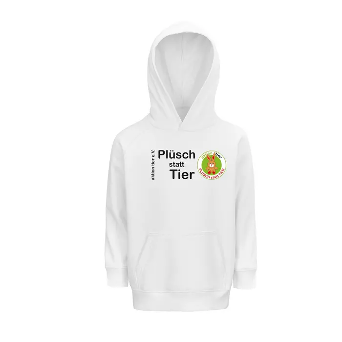 Kinder-Sweatshirt mit Kapuze – Motiv "Plüsch statt Tier" – Farbe "White" (102)
