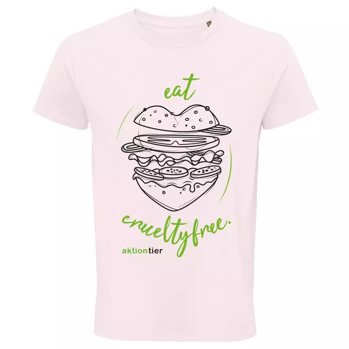 Herren Rundhals T-Shirt – Motiv "Eat Crueltyfree" – Farbe "Pale Pink" (141)