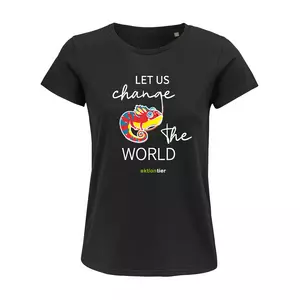 Damen Rundhals T-Shirt – Motiv "Chamäleon" – Farbe "Deep Black" (309)