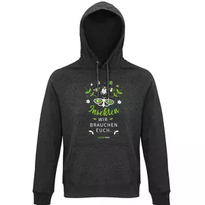 Sweatshirt mit Kapuze – Motiv "Insekten wir brauchen euch" – Farbe "Charcoal Melange" (348)