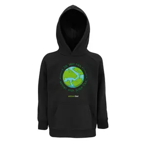 Kinder Sweatshirt mit Kapuze – Motiv Weltkugel – Farbe:  Black (312)