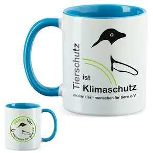 aktion tier Tasse – Motiv: "Tierschutz ist Klimaschutz" – Farbe: "Hellblau"