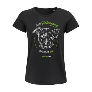 Damen Rundhals T-Shirt – Motiv "Den Unterschied machst du" – Farbe "Deep Black" (309) + grüne Schrift